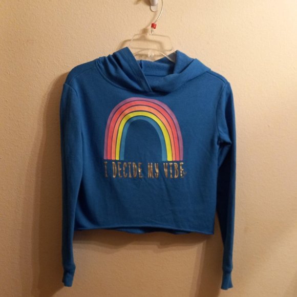 Girls Justice Blue Crop Hoodies Vibe Rainbow sweatshirt size 10 - Picture 1 of 4